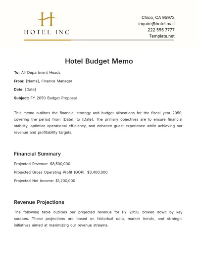 Free Hotel Budget Memo Template to Edit Online