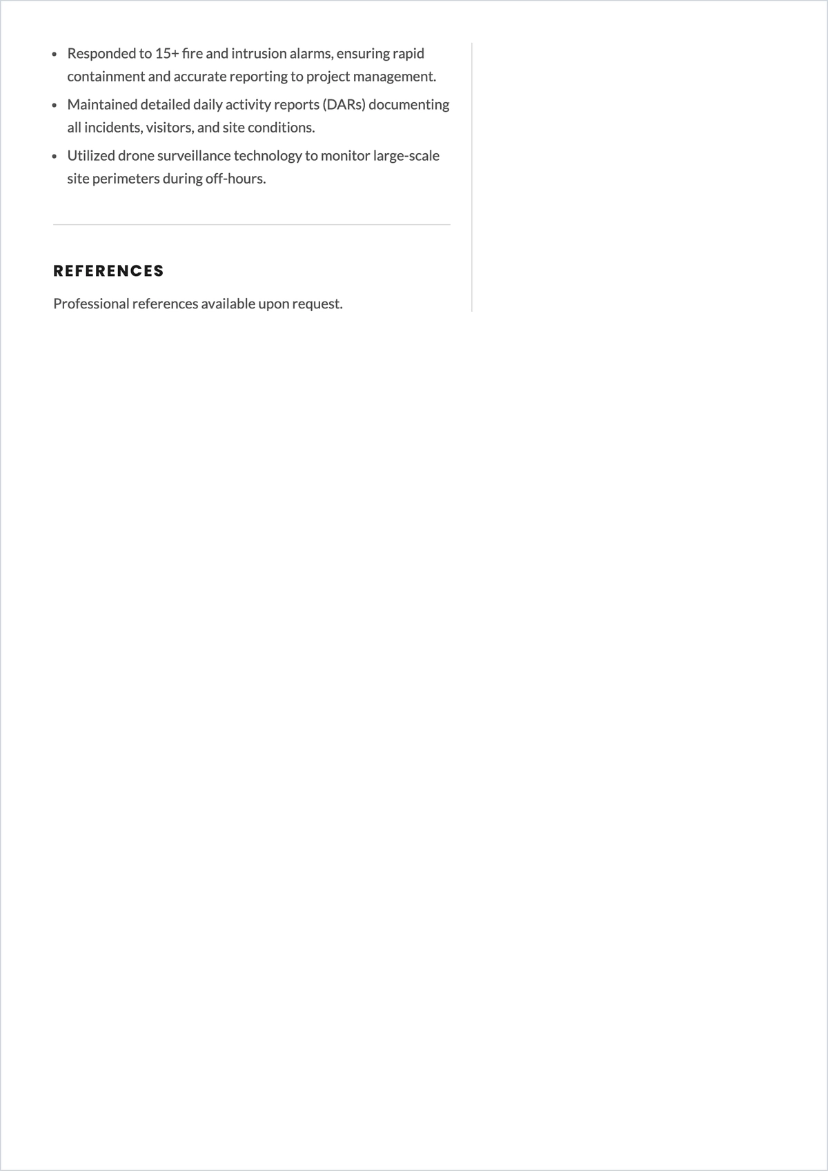 Free Construction Site Security Guard ATS Resume Template