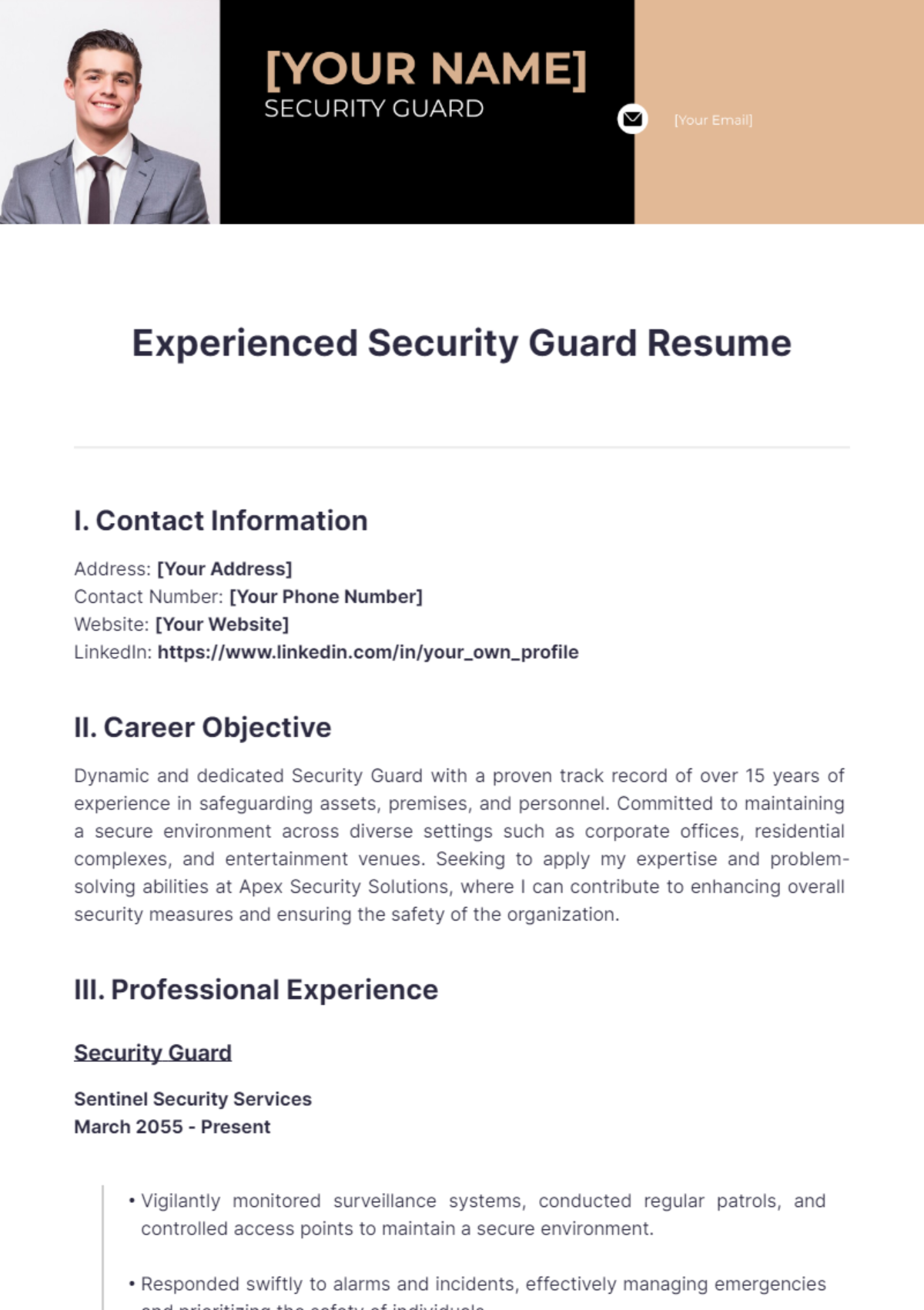 Experienced Security Guard Resume - Edit Online & Download