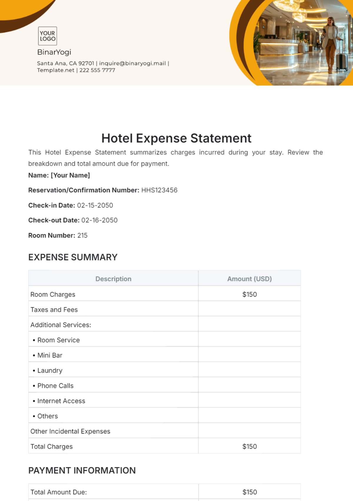 Hotel Expense Statement Template - Edit Online & Download