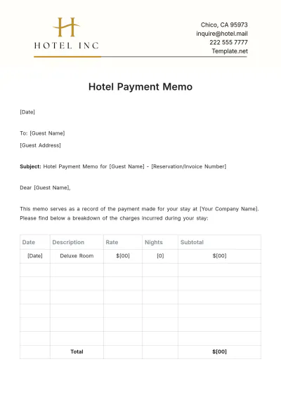 Free Hotel Payment Memo Template to Edit Online