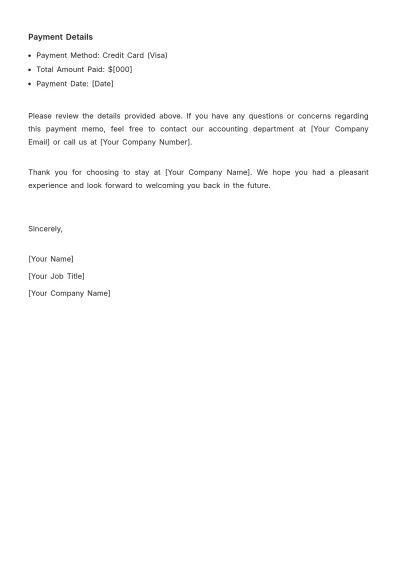 Free Hotel Payment Memo Template to Edit Online