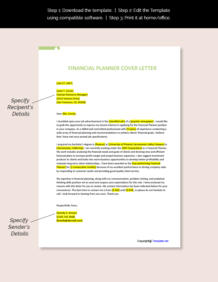 Financial Planner Cover Letter