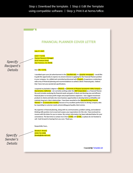 Financial Planner Cover Letter Template In Google Docs Word Template