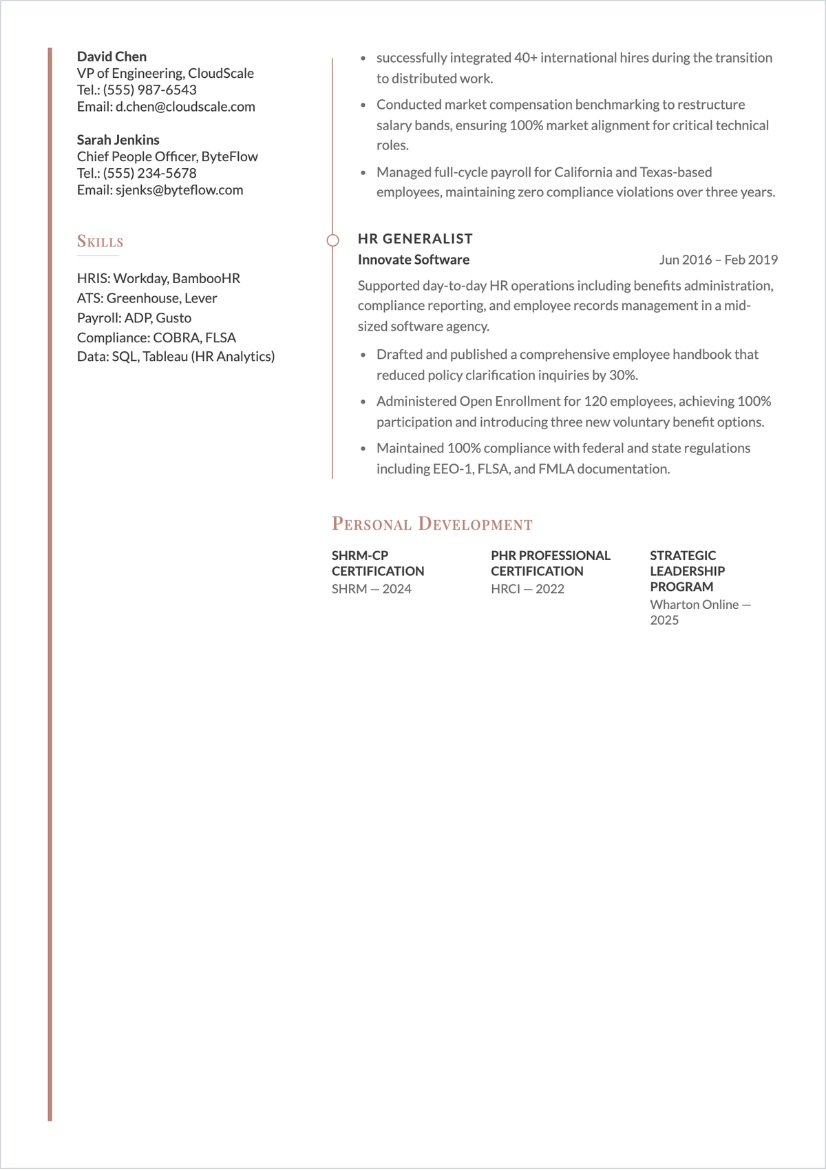 Free Human Resources Manager ATS Resume Template, AI Resume Builder