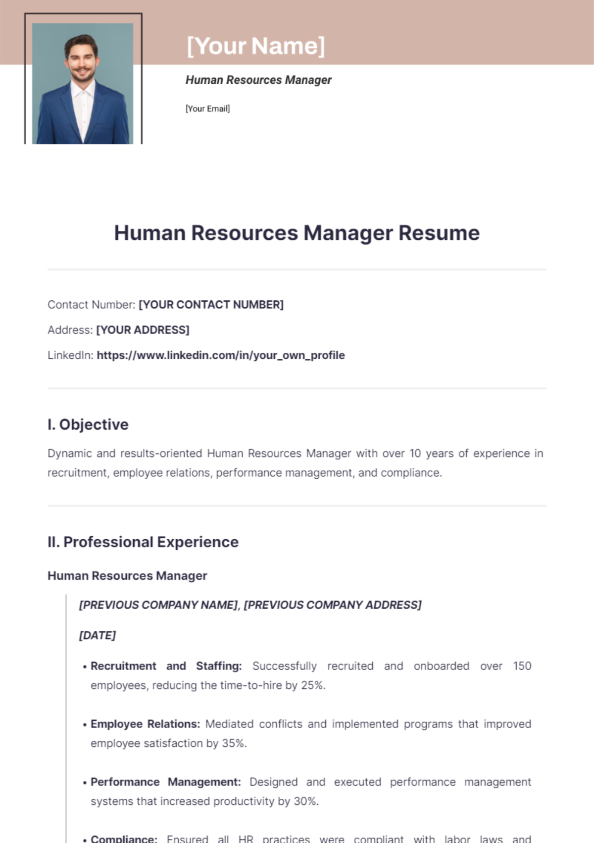 Human Resources Manager Resume - Edit Online & Download