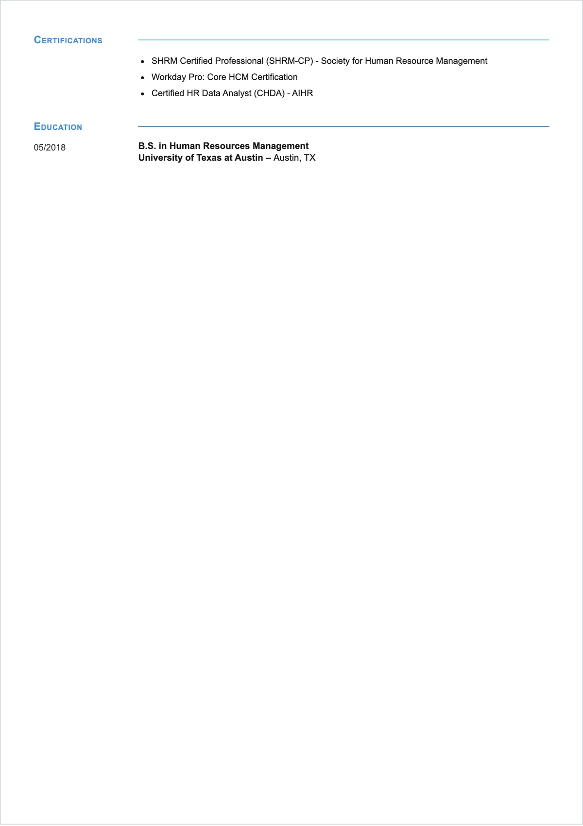 Free HR Operations Analyst ATS Resume Template, AI Resume Builder