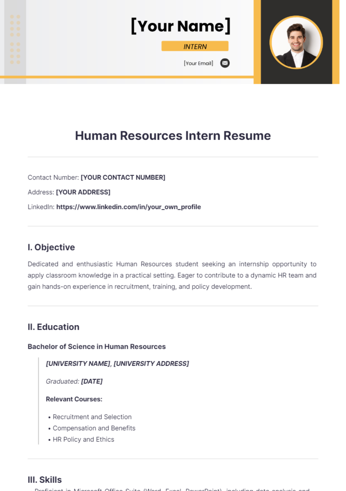 Human Resources Intern Resume - Edit Online & Download