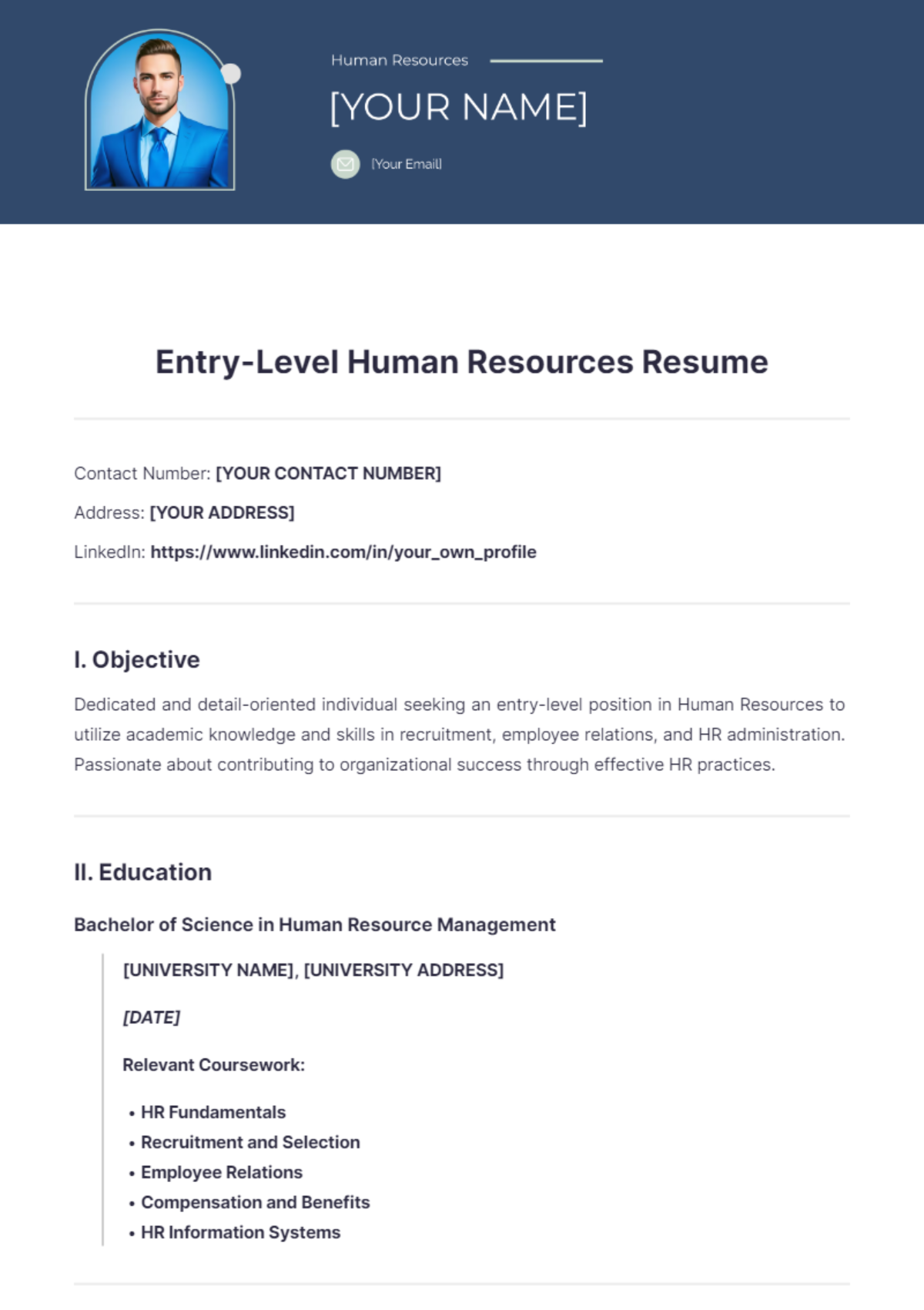 Entry-Level Human Resources Resume - Edit Online & Download