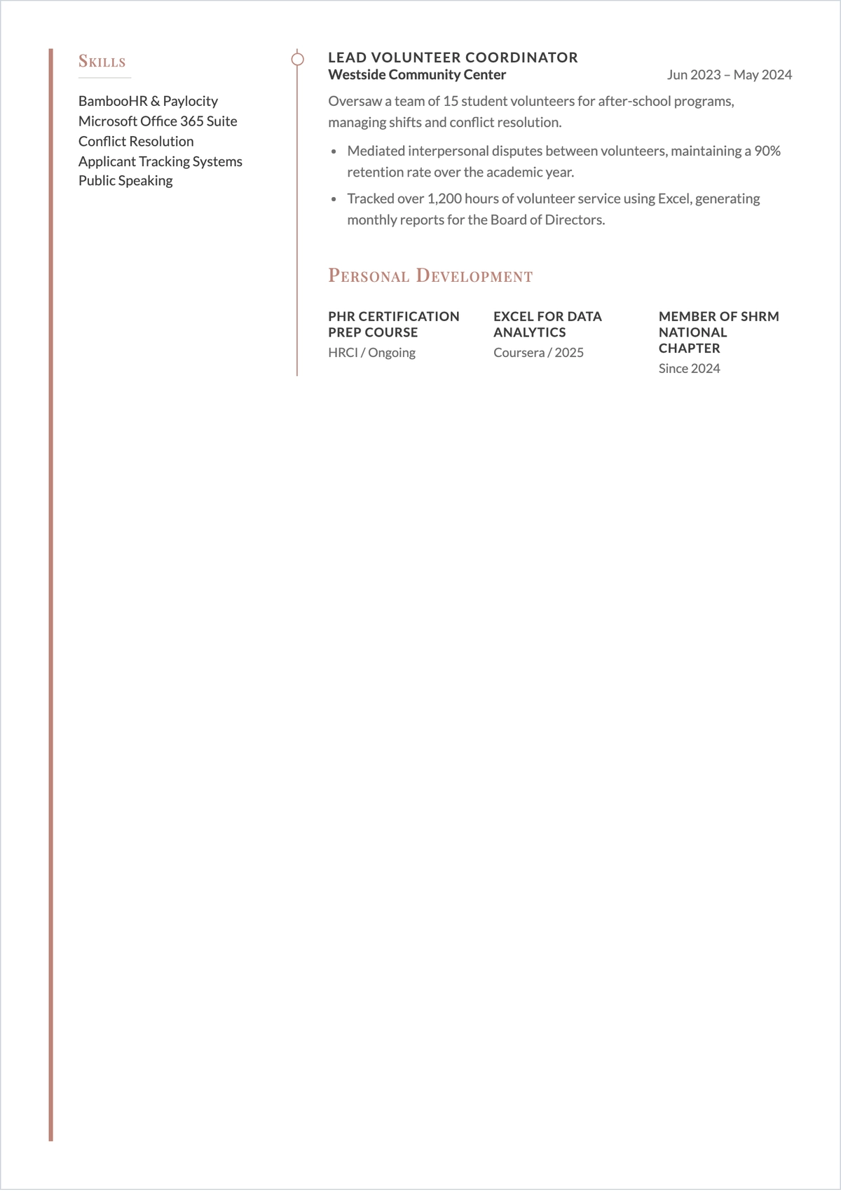Free Entry-Level Human Resources ATS Resume Template