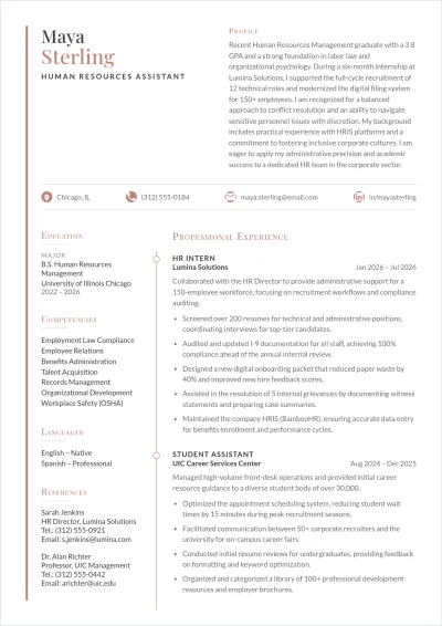 Free Entry-Level Human Resources ATS Resume Template