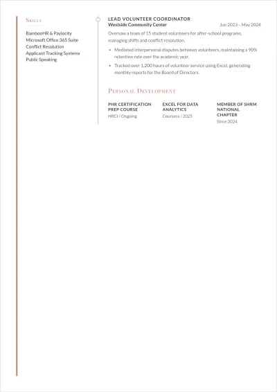 Free Entry-Level Human Resources ATS Resume Template