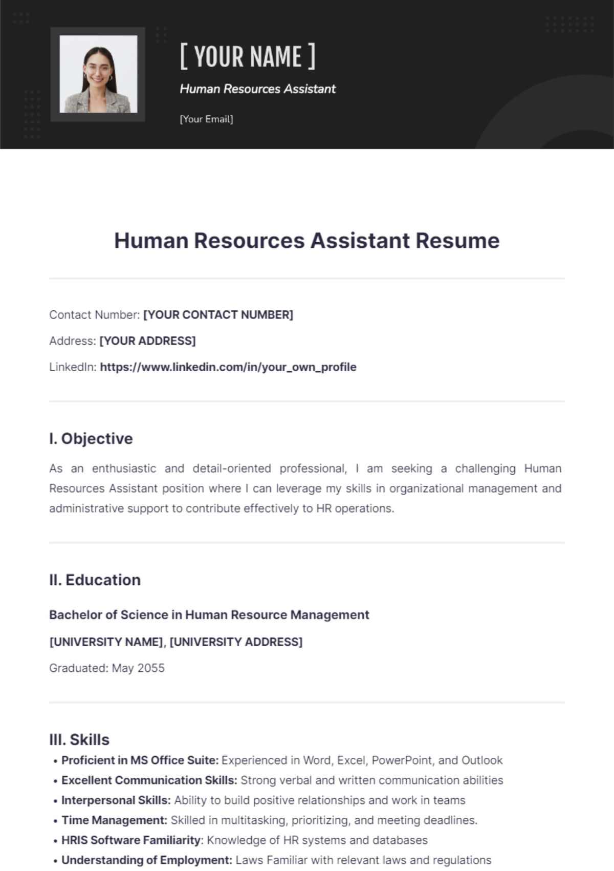 Human Resources Assistant Resume - Edit Online & Download