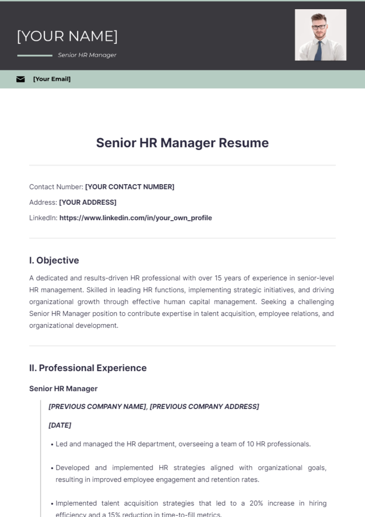 Senior HR Manager Resume - Edit Online & Download