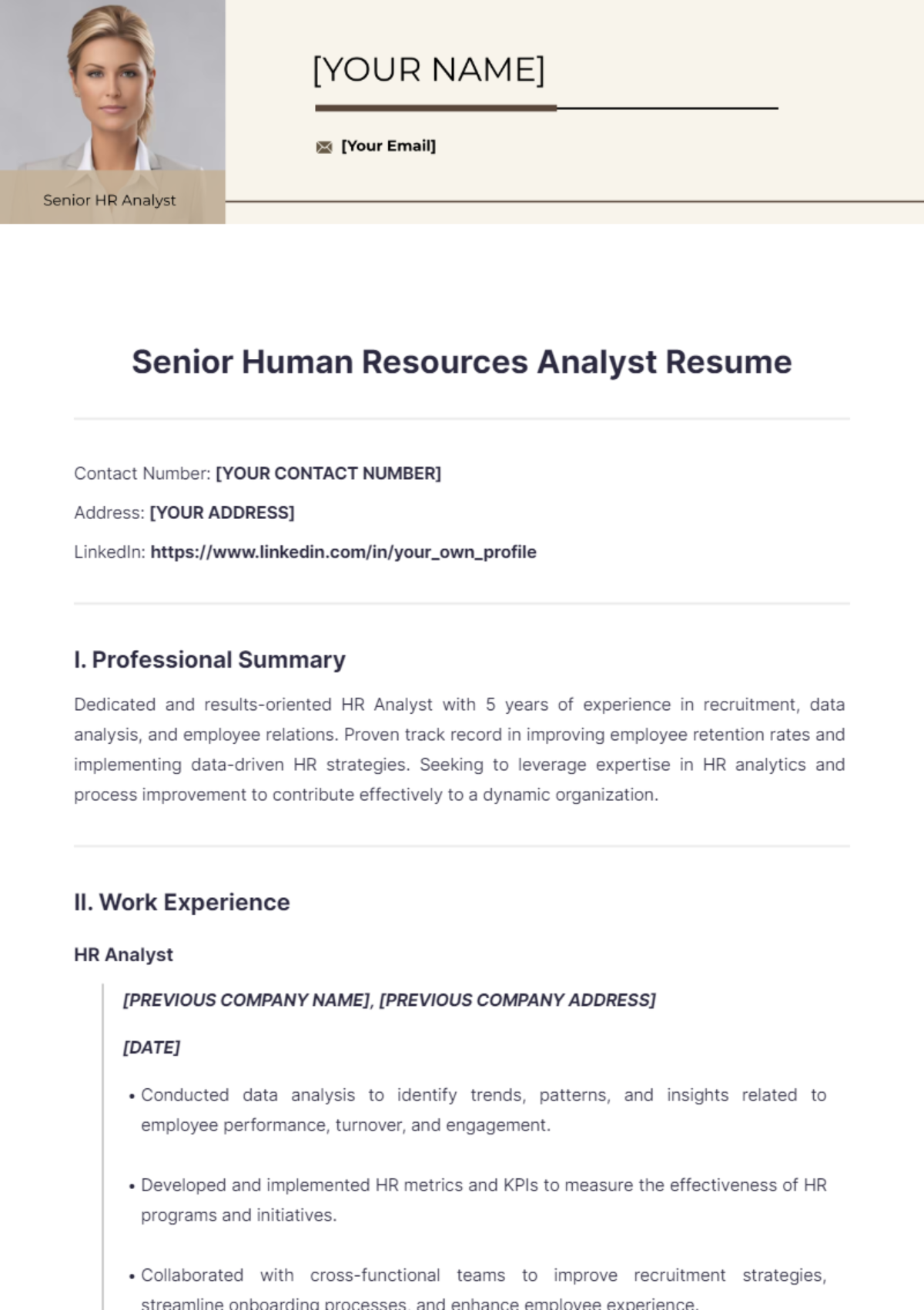 Senior Human Resources Analyst Resume - Edit Online & Download