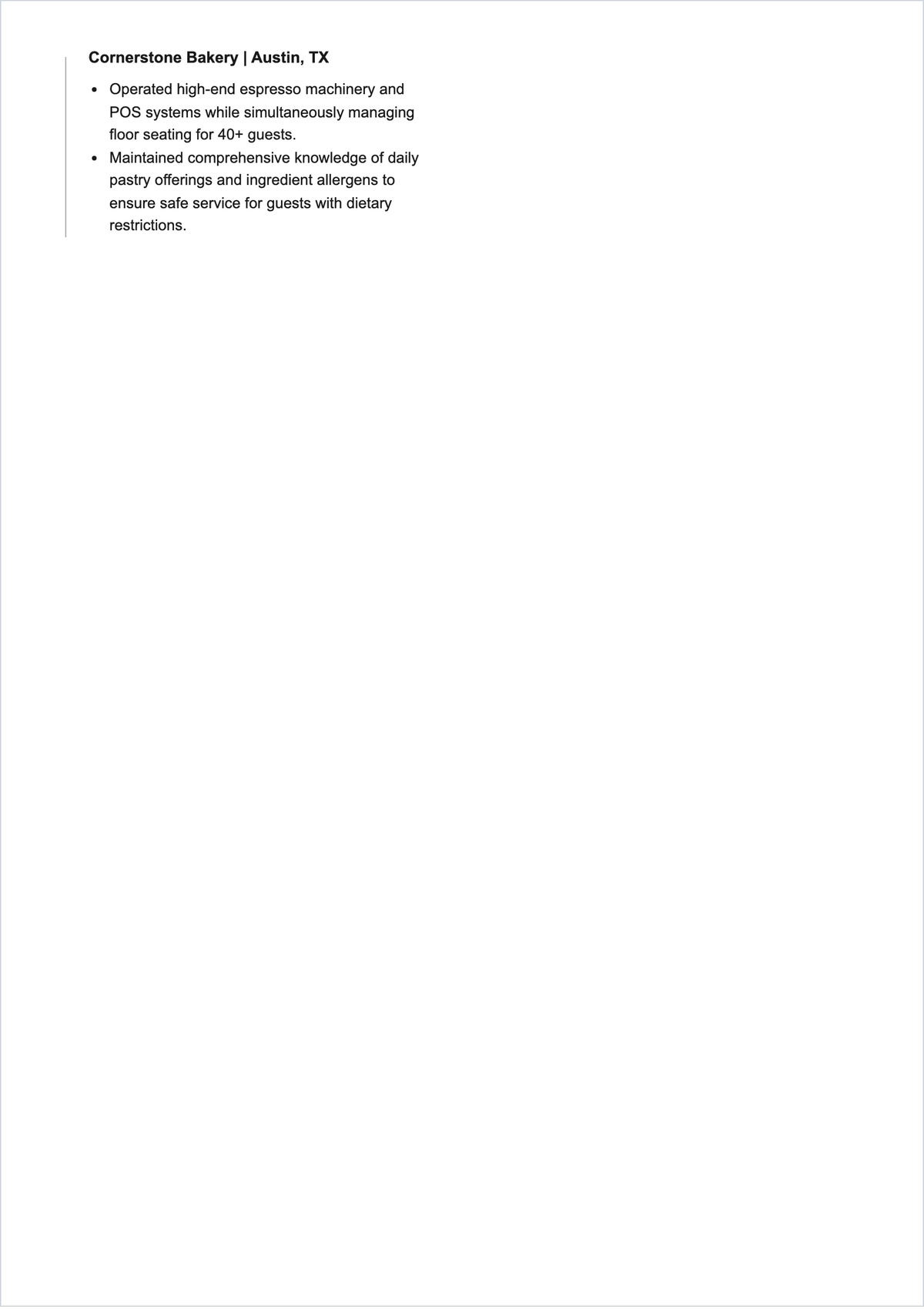 Free Cafe Waitress ATS Resume Template, AI Resume Builder
