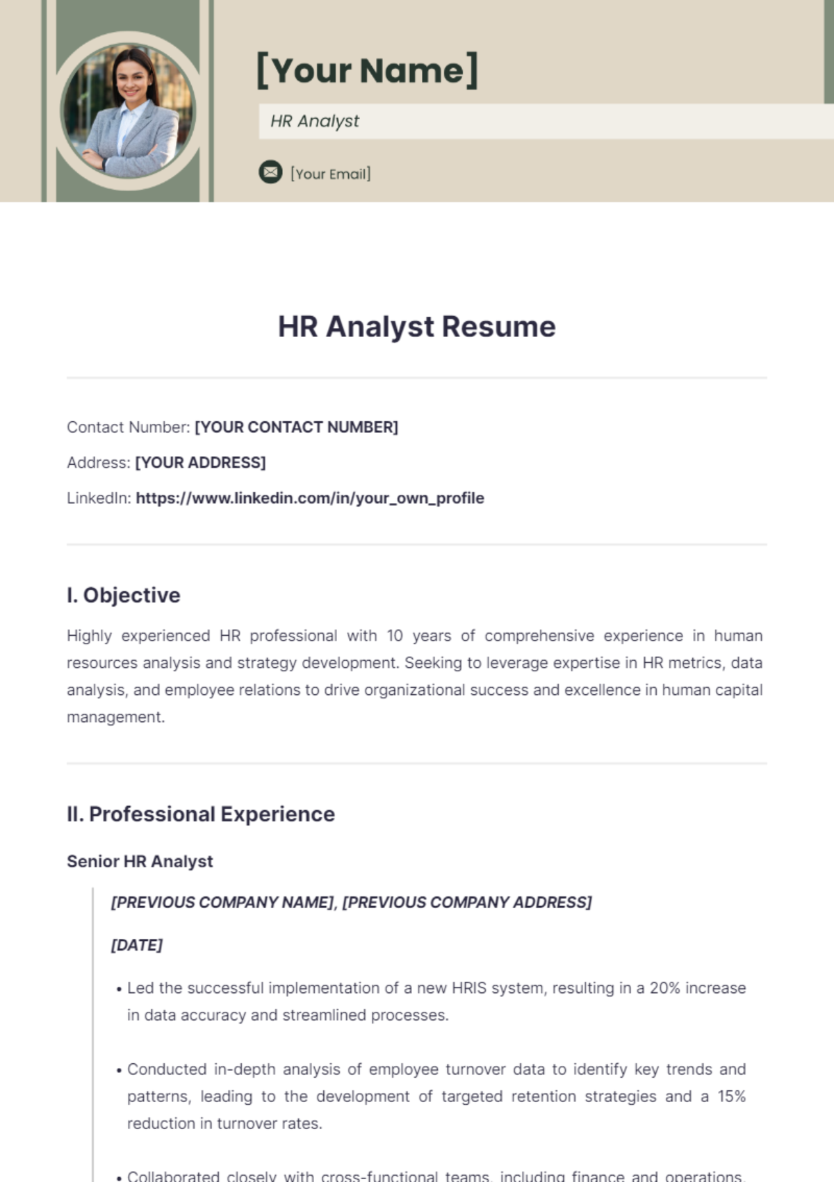 HR Analyst Resume - Edit Online & Download