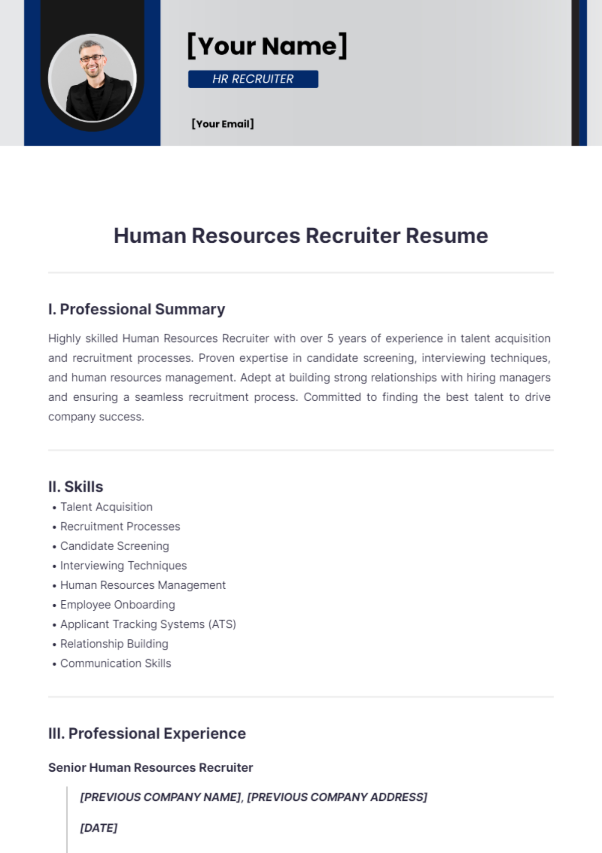 Human Resources Recruiter Resume - Edit Online & Download