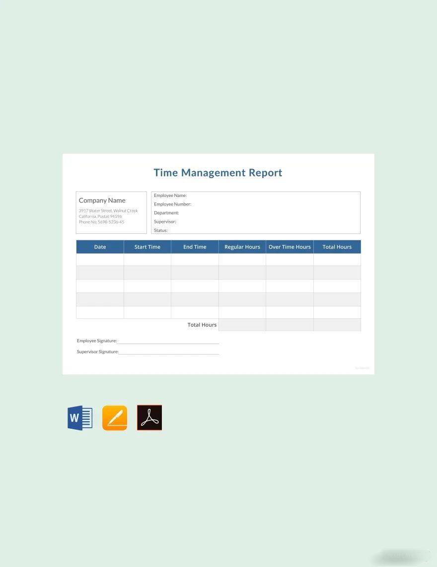 Time Management Report Template in Word, Google Docs, Apple Pages