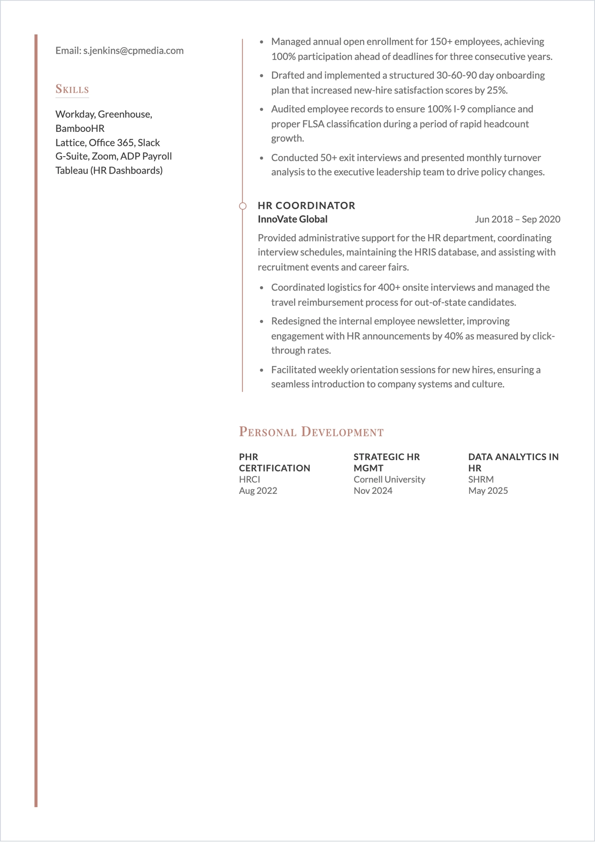 Free Human Resources Associate ATS Resume Template, AI Resume Builder