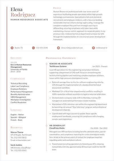 Free Human Resources Associate ATS Resume Template, AI Resume Builder