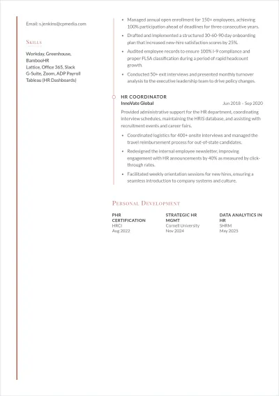 Free Human Resources Associate ATS Resume Template, AI Resume Builder