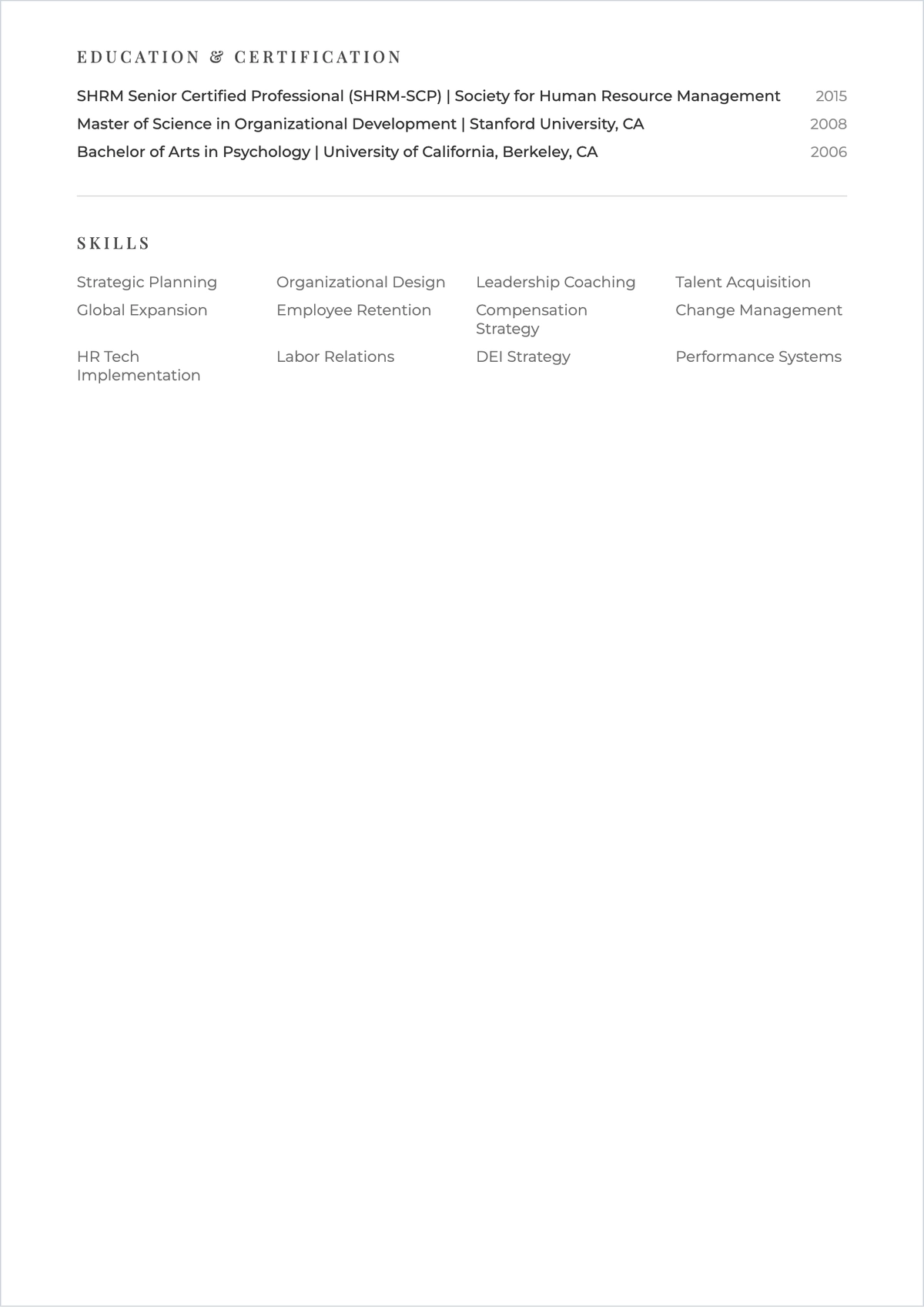 Free Human Resources Executive ATS Resume Template, AI Resume Builder