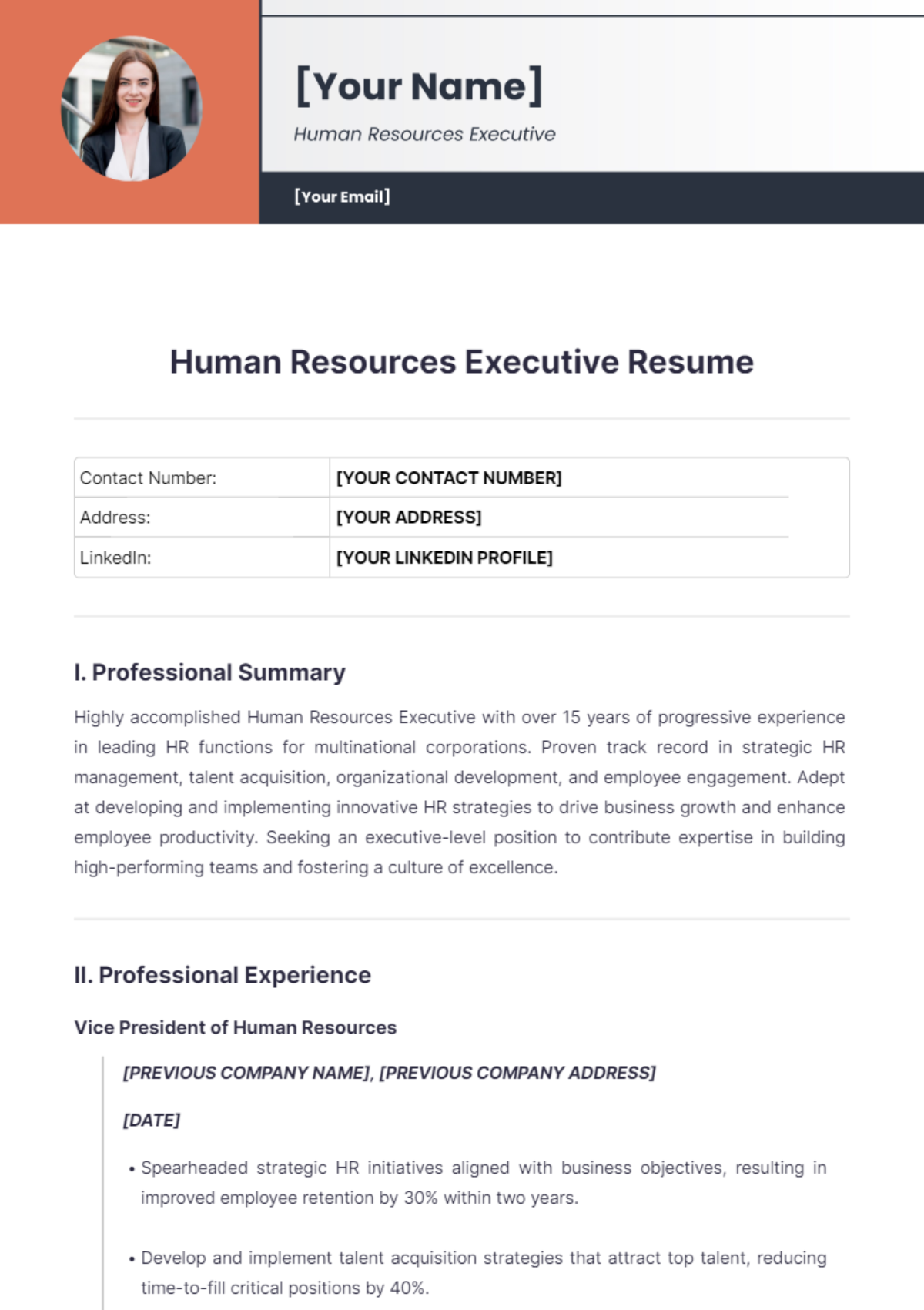 Human Resources Executive Resume - Edit Online & Download