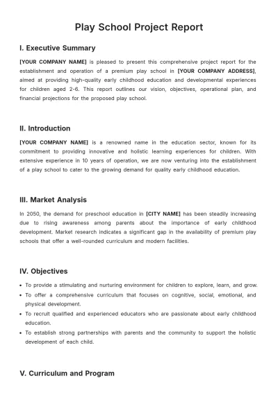 Free Play School Project Report Template to Edit Online
