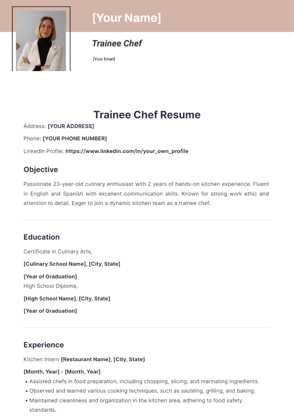 Trainee Chef Resume - Edit Online & Download Example | Template.net