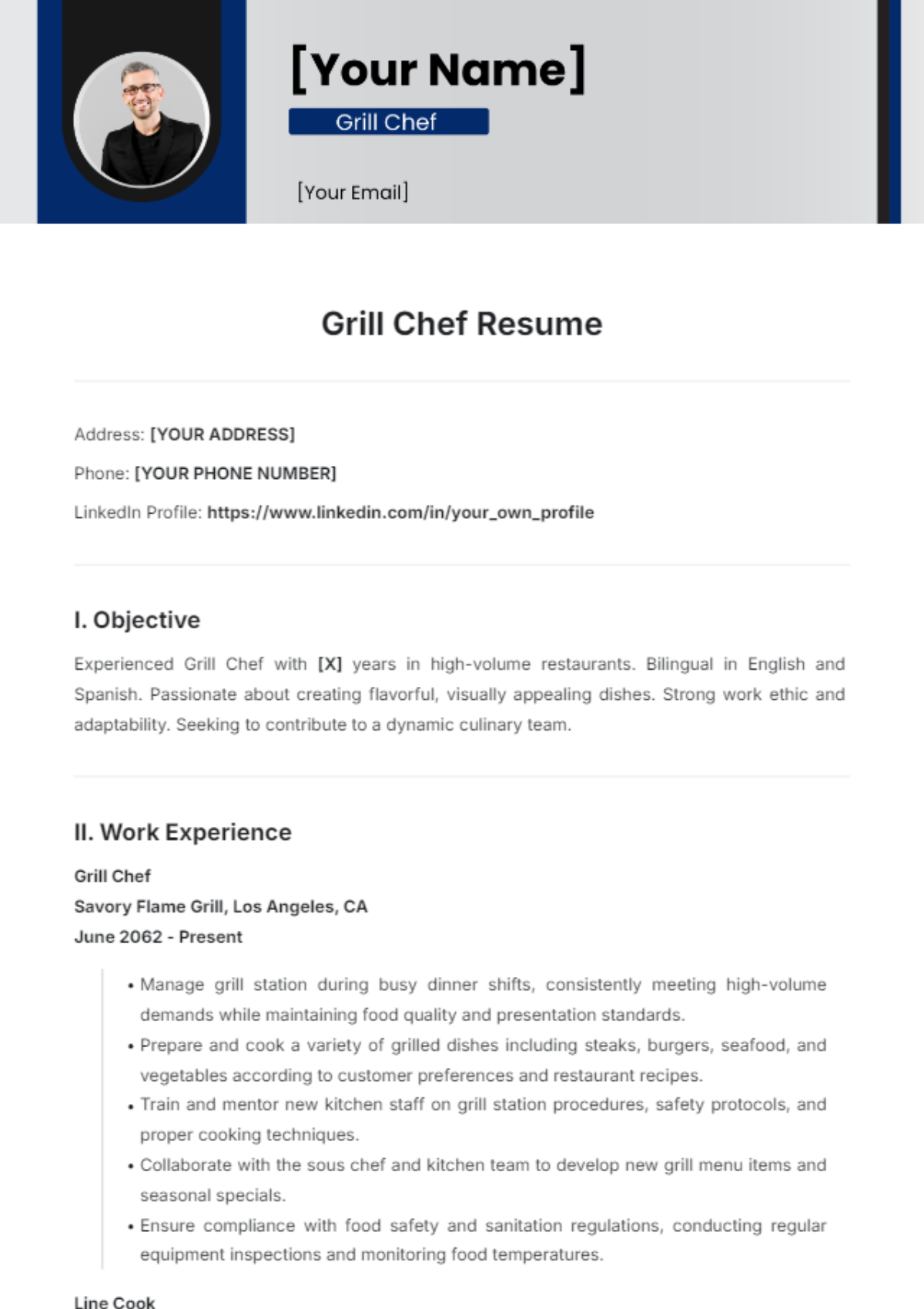 Grill Chef Resume Template