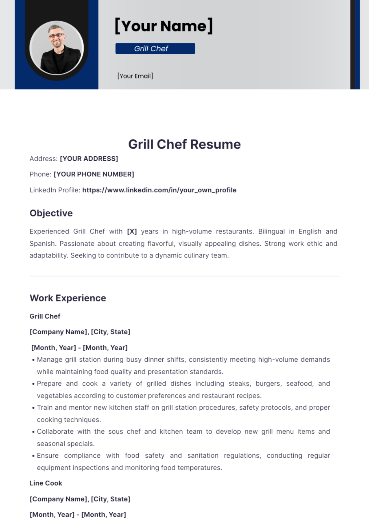 Grill Chef Resume - Edit Online & Download