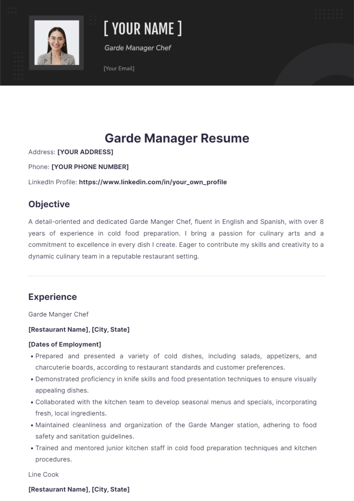 Garde Manger Resume - Edit Online & Download