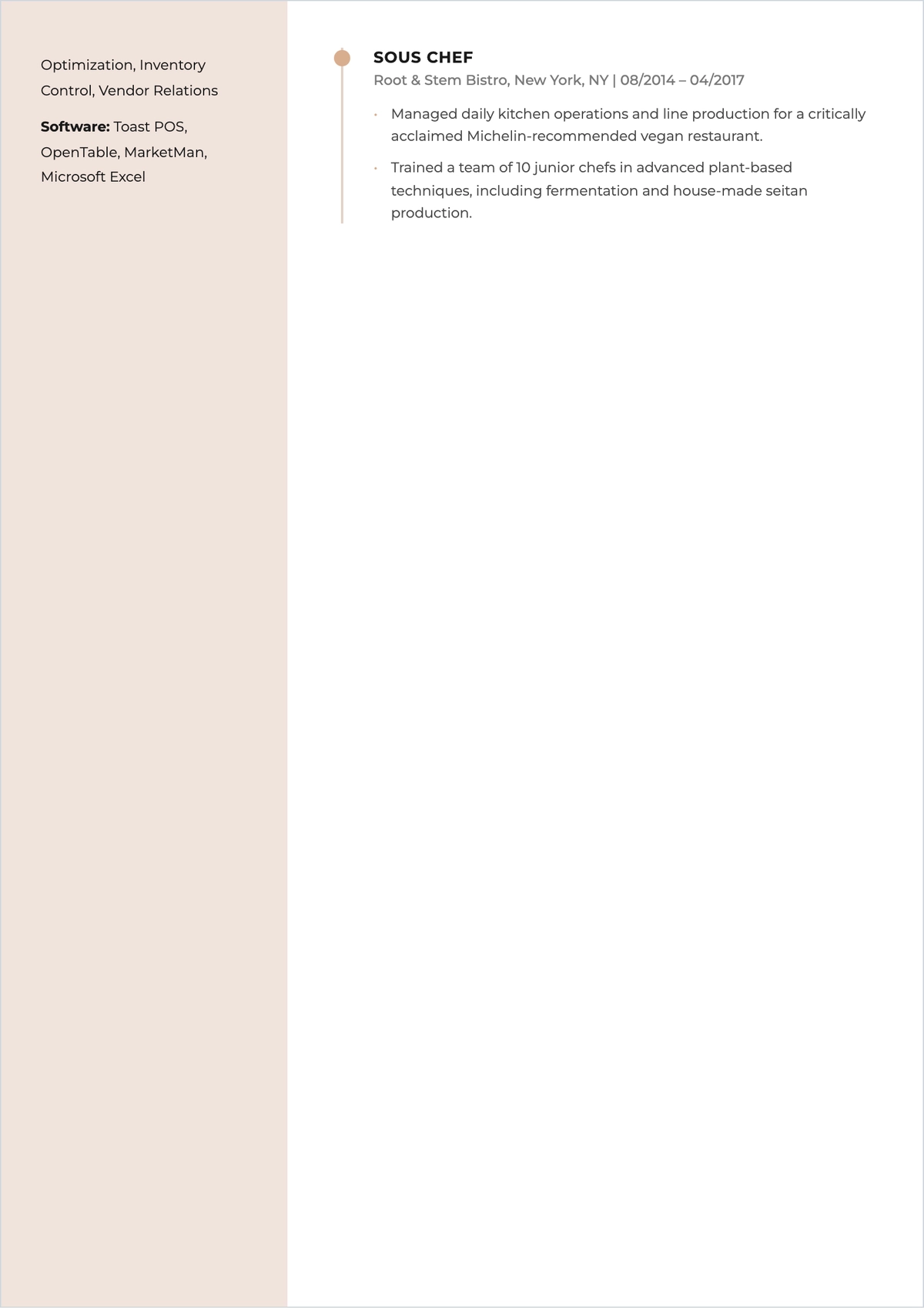 Free Vegan Chef ATS Resume Template, AI Resume Builder