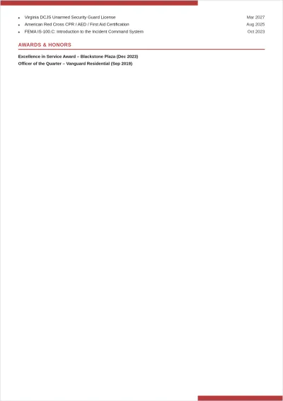 Free Chronological Security Guard ATS Resume Template