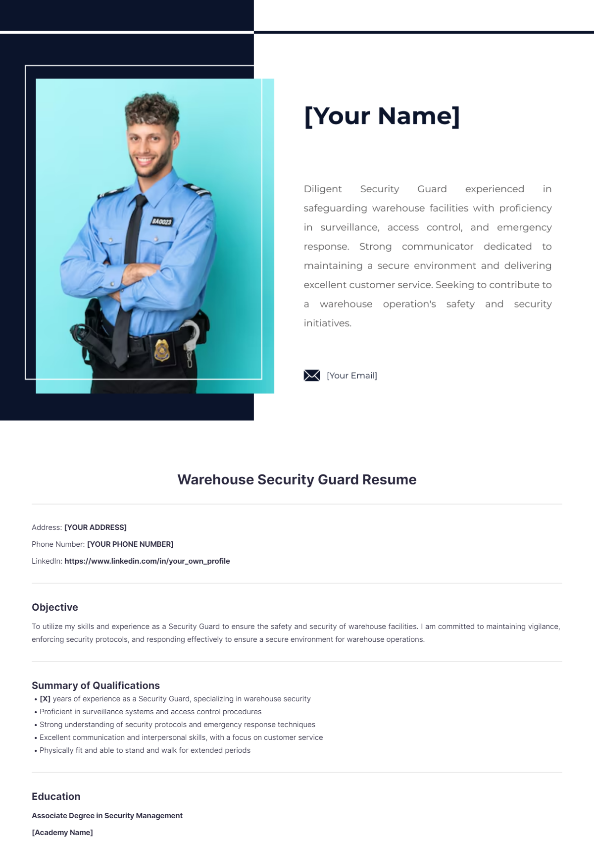 Warehouse Security Guard Resume - Edit Online & Download