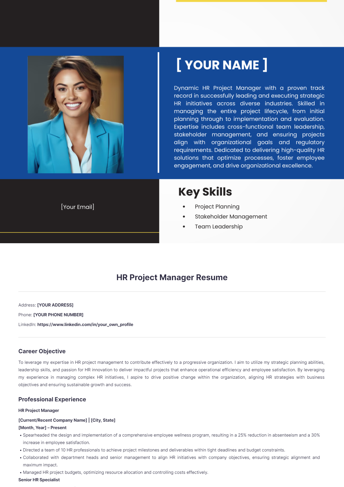 HR Project Manager Resume - Edit Online & Download