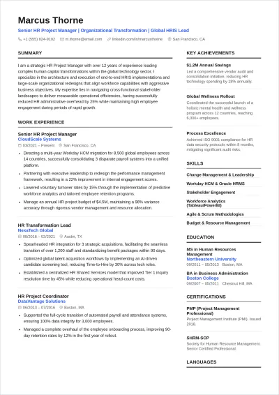 Free HR Project Manager ATS Resume Template, AI Resume Builder