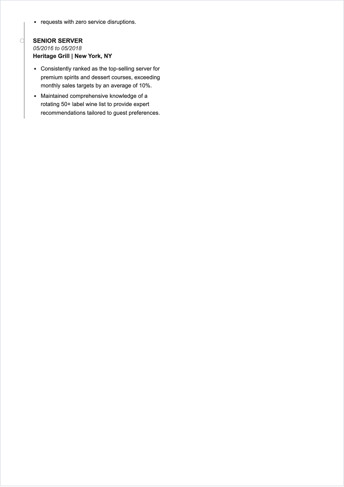 Free Head Waitress ATS Resume Template, AI Resume Builder