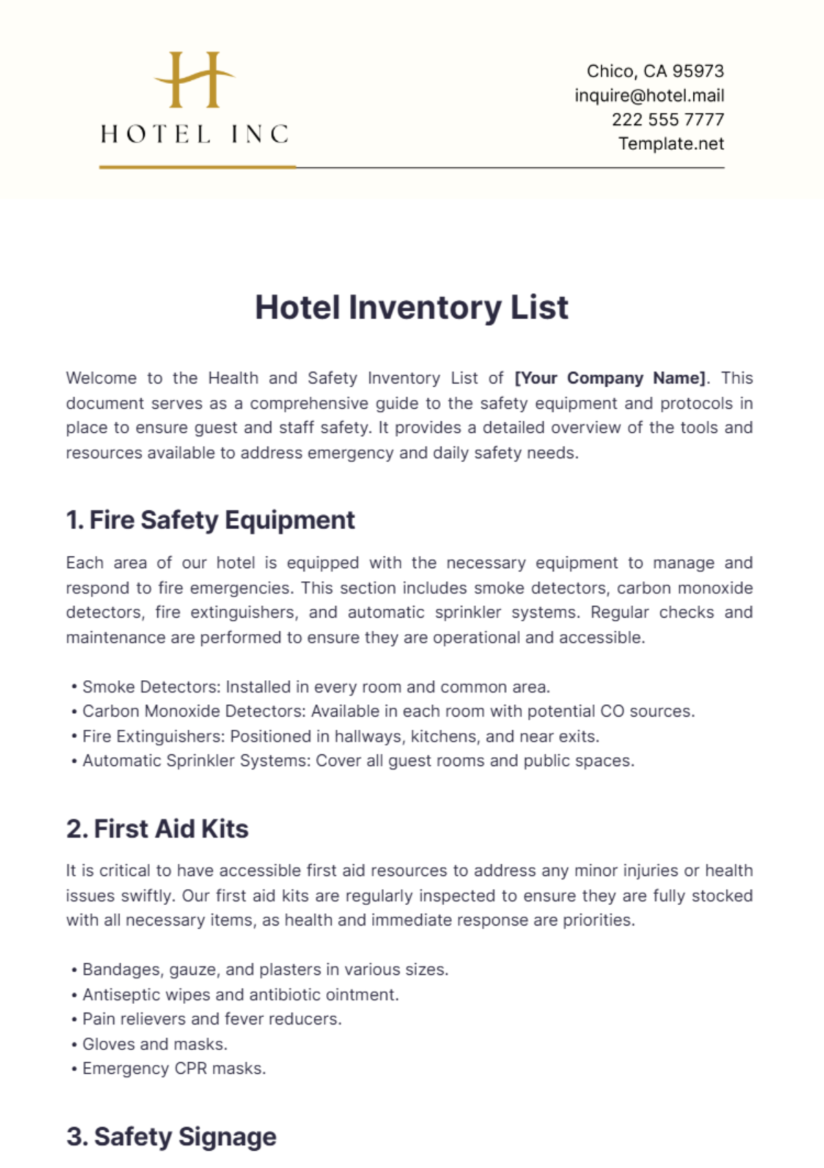 Hotel Inventory List Template - Edit Online & Download