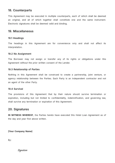 Free Hotel Loan Agreement Template to Edit Online