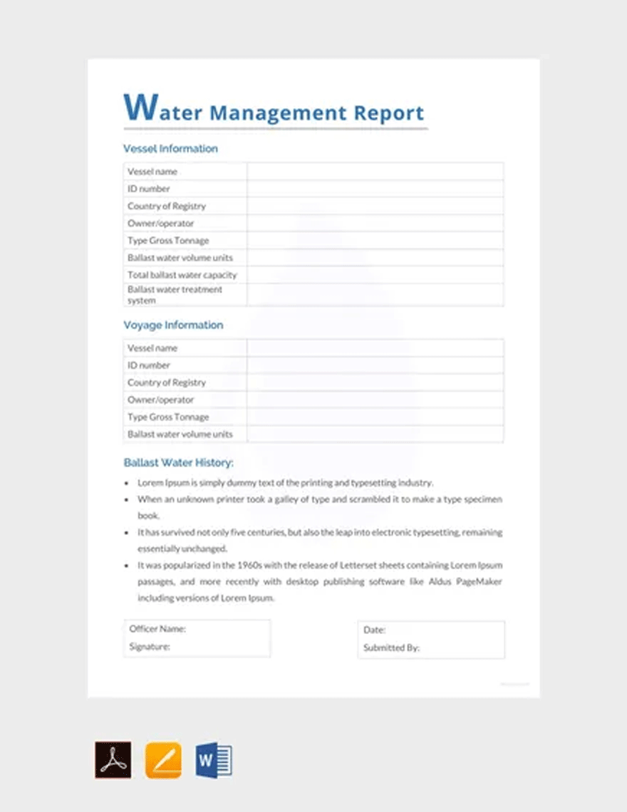 Free Water Management Report Template in Word, Google Docs, Apple Pages