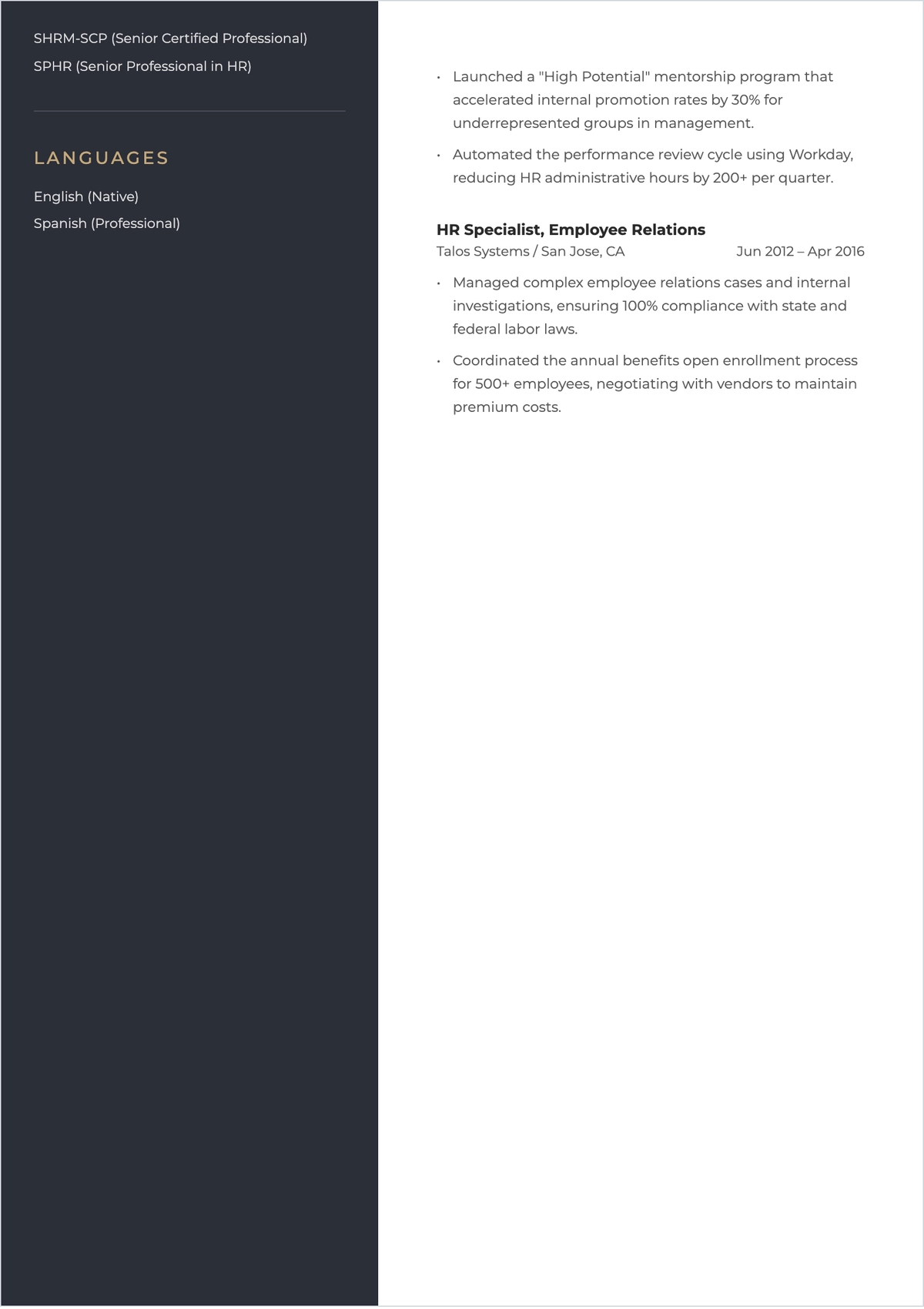 Free MBA HR ATS Resume Template, AI Resume Builder