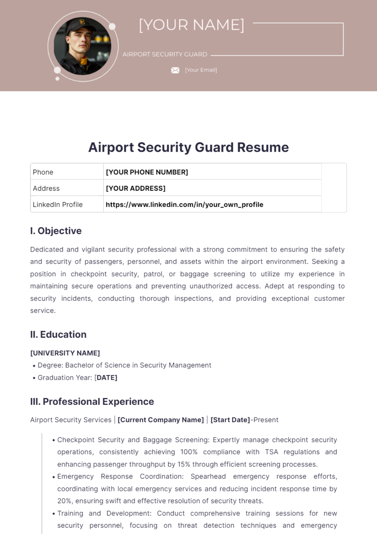 Airport Security Guard Resume - Edit Online & Download