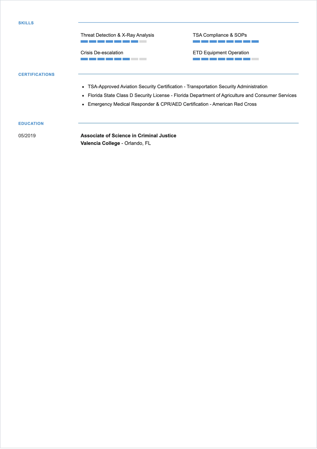 Free Airport Security Guard ATS Resume Template, AI Resume Builder