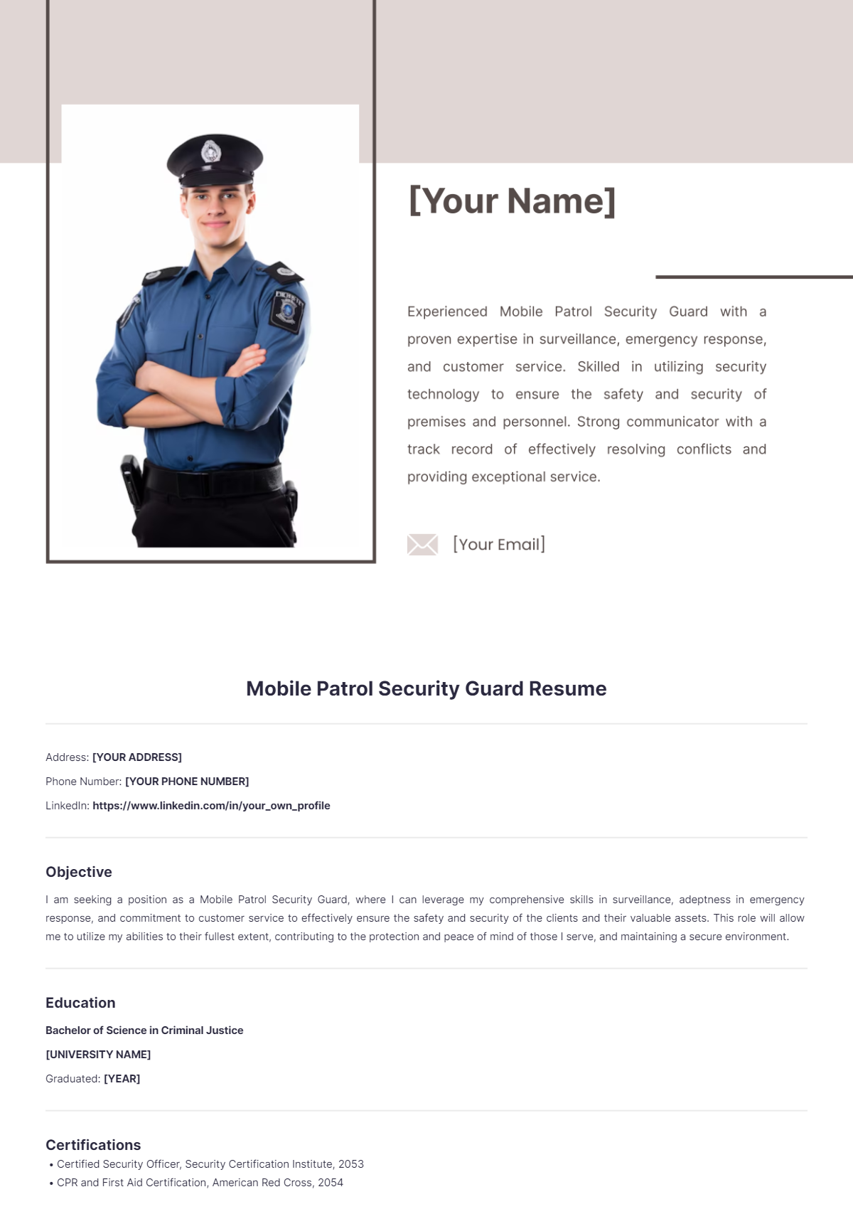 Mobile Patrol Security Guard Resume - Edit Online & Download