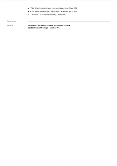Free Licensed Security Guard ATS Resume Template, AI Resume Builder