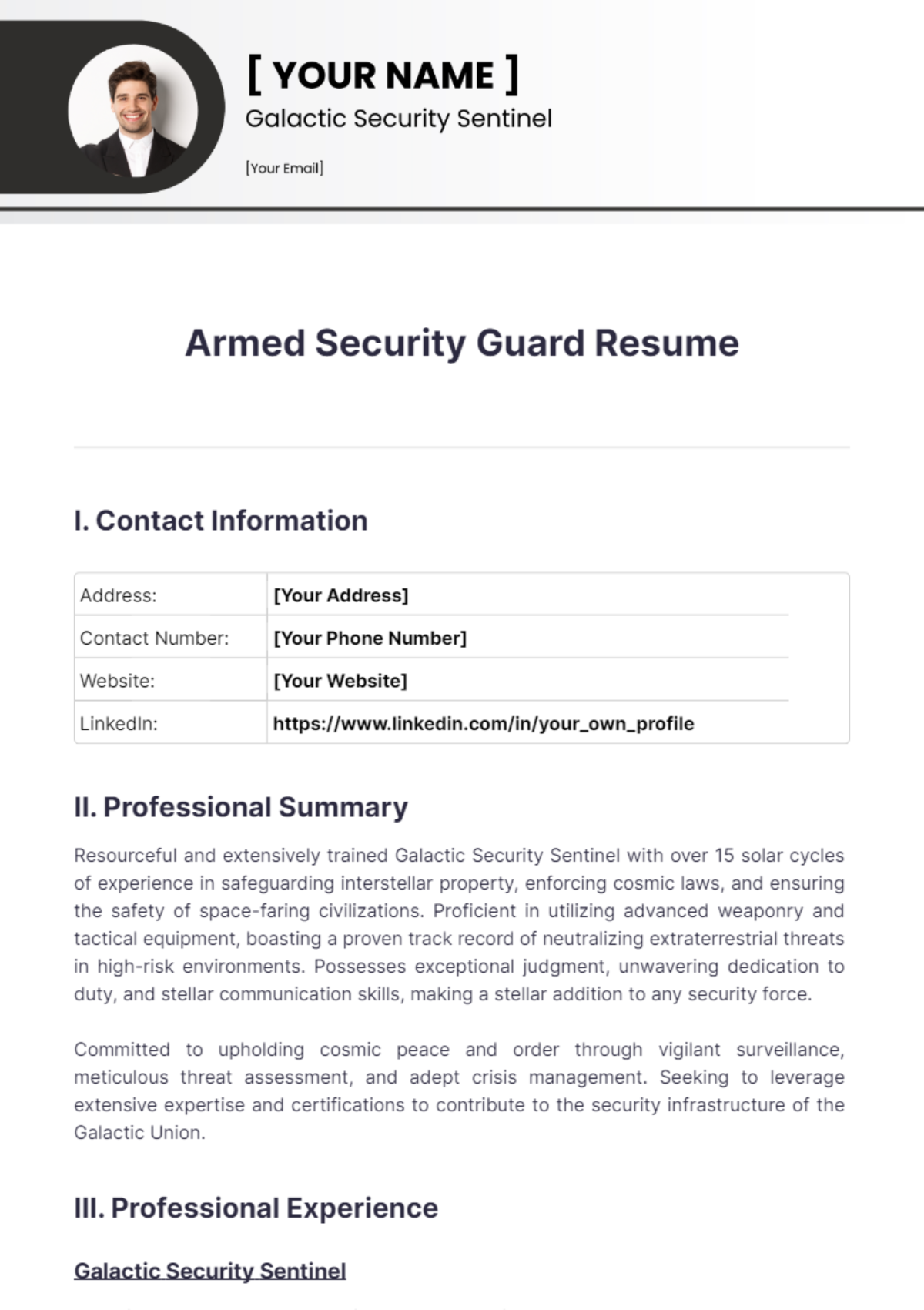 Armed Security Guard Resume - Edit Online & Download