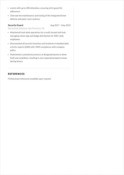Free Private Security Guard ATS Resume Template, AI Resume Builder