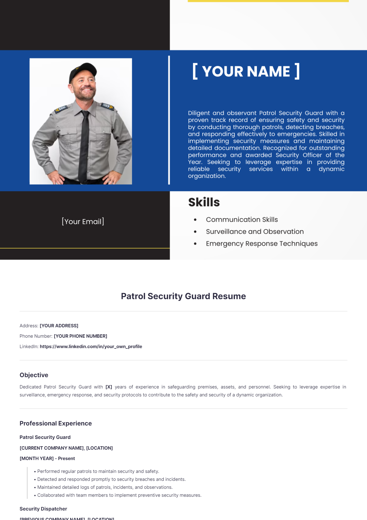 Patrol Security Guard Resume - Edit Online & Download